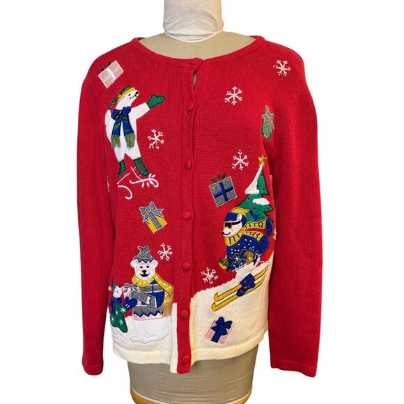 Bechamel Vintage Holiday Cardigan Sweater Polar Bears Sz. L Christmas Party - Picture 1 of 10